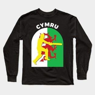 Cymru Cricket Batsman Baner Cymru Long Sleeve T-Shirt